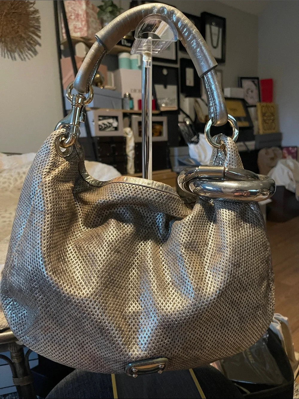 Jimmy Choo Metallic Gold Hobo Sky bag with bangle